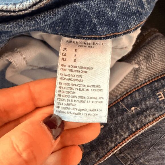 American Eagle Comfort Stretch Waistband Highest Rise Mom Short Distressed Denim - Picture 3 of 11